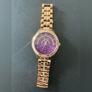 Michael Kors Rose Gold Bracelet Watch with Purple Dial and Crystals